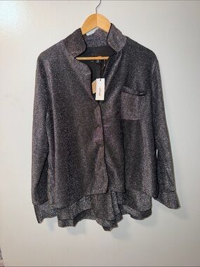 Nasty Gal Shimmery Charcoal Button-Up Shirt